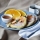 pancakes με ελαιόλαδο, κάρδαμο και σως μέλι-πορτοκάλι